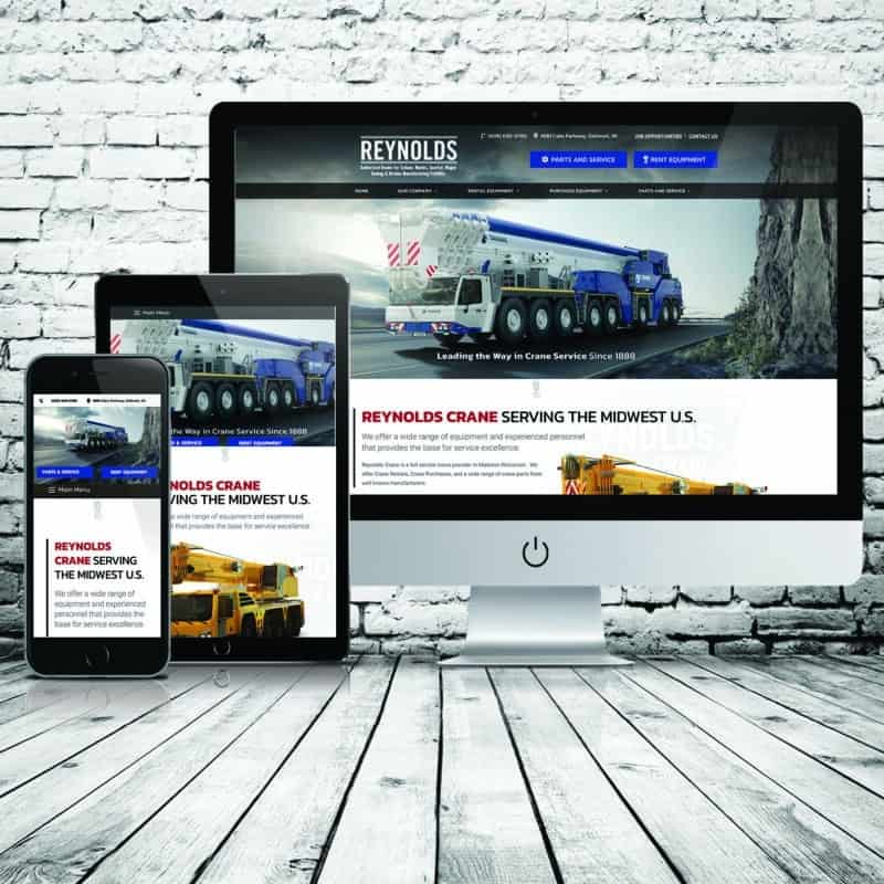 WordPress website design in a responsive layout on smart phone, tablet and desktop for Reynolds Crane