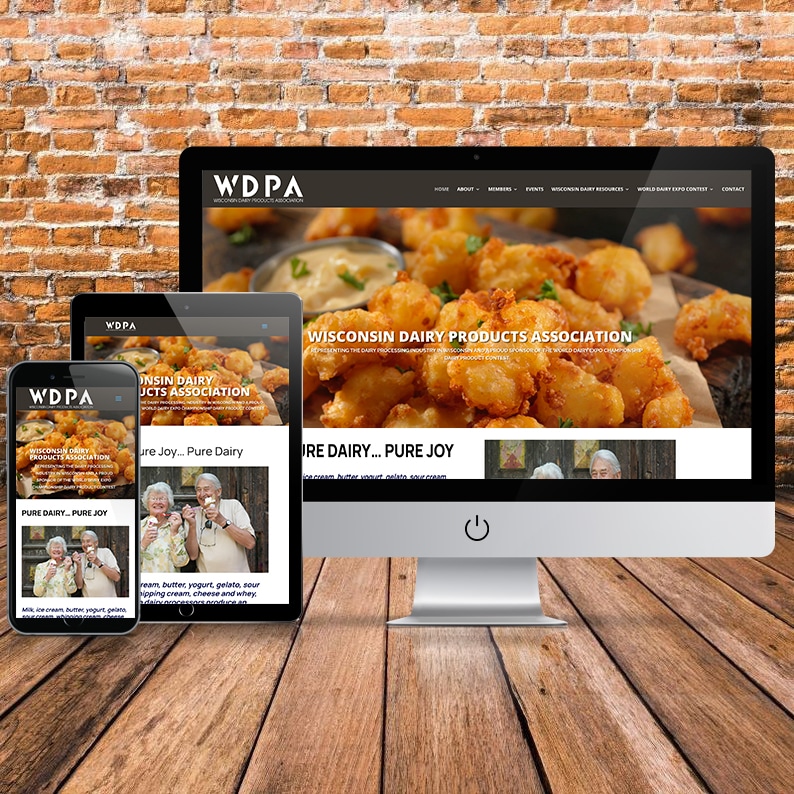 WordPress website design for Wisconsin Dairy Products association featuring Wisconsin Cheesecurds