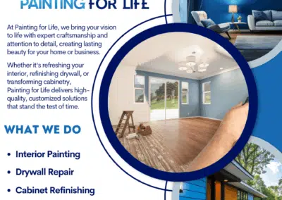 flyer for Painting for Life featuring rooms painted in vibrant blue