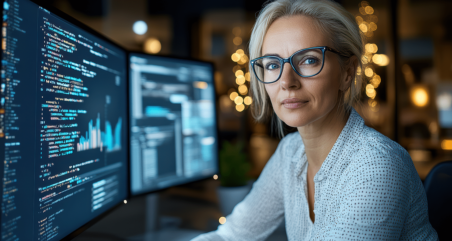 woman web developer sitting in front of computer
