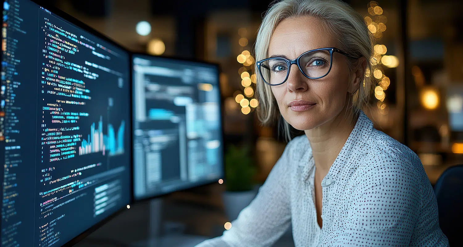 woman web developer sitting in front of computer