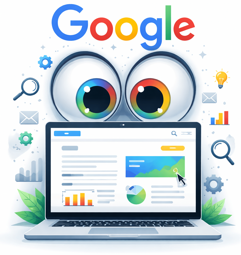 Google observing a website | Google with big eyes observing a website