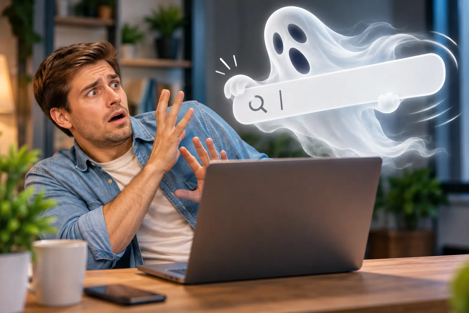 search bar that ghosts you | a guy getting scared by a ghost and a search bar that ghosted him