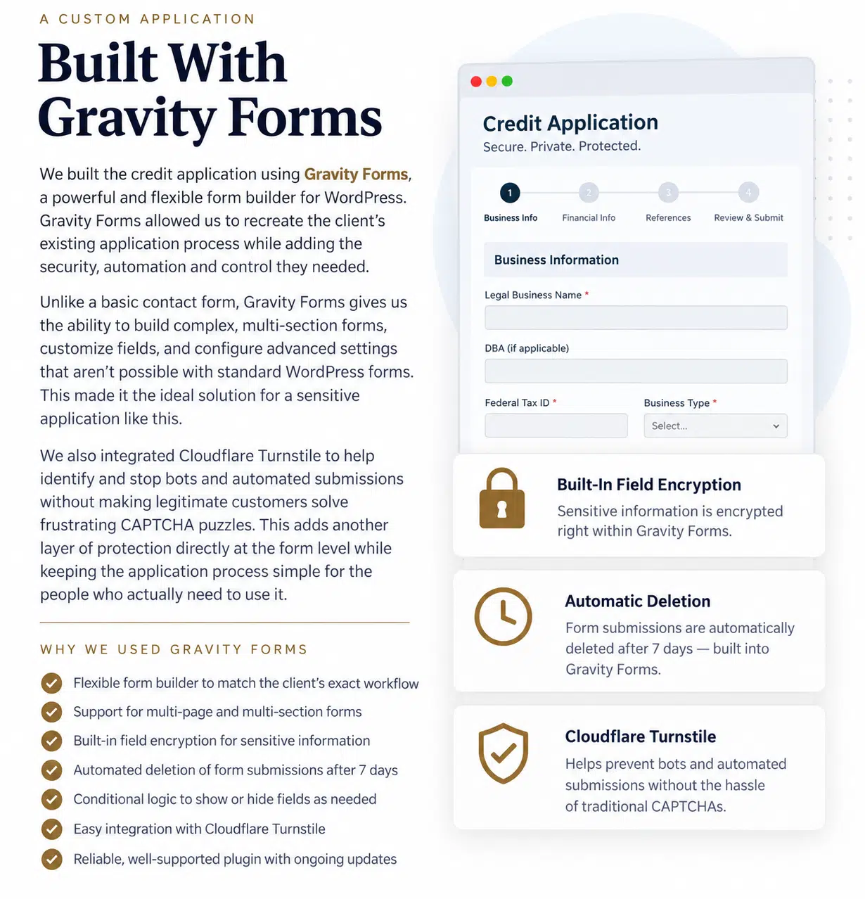 custom application built with gravity forms | flyer detailing the custom application using gravity forms