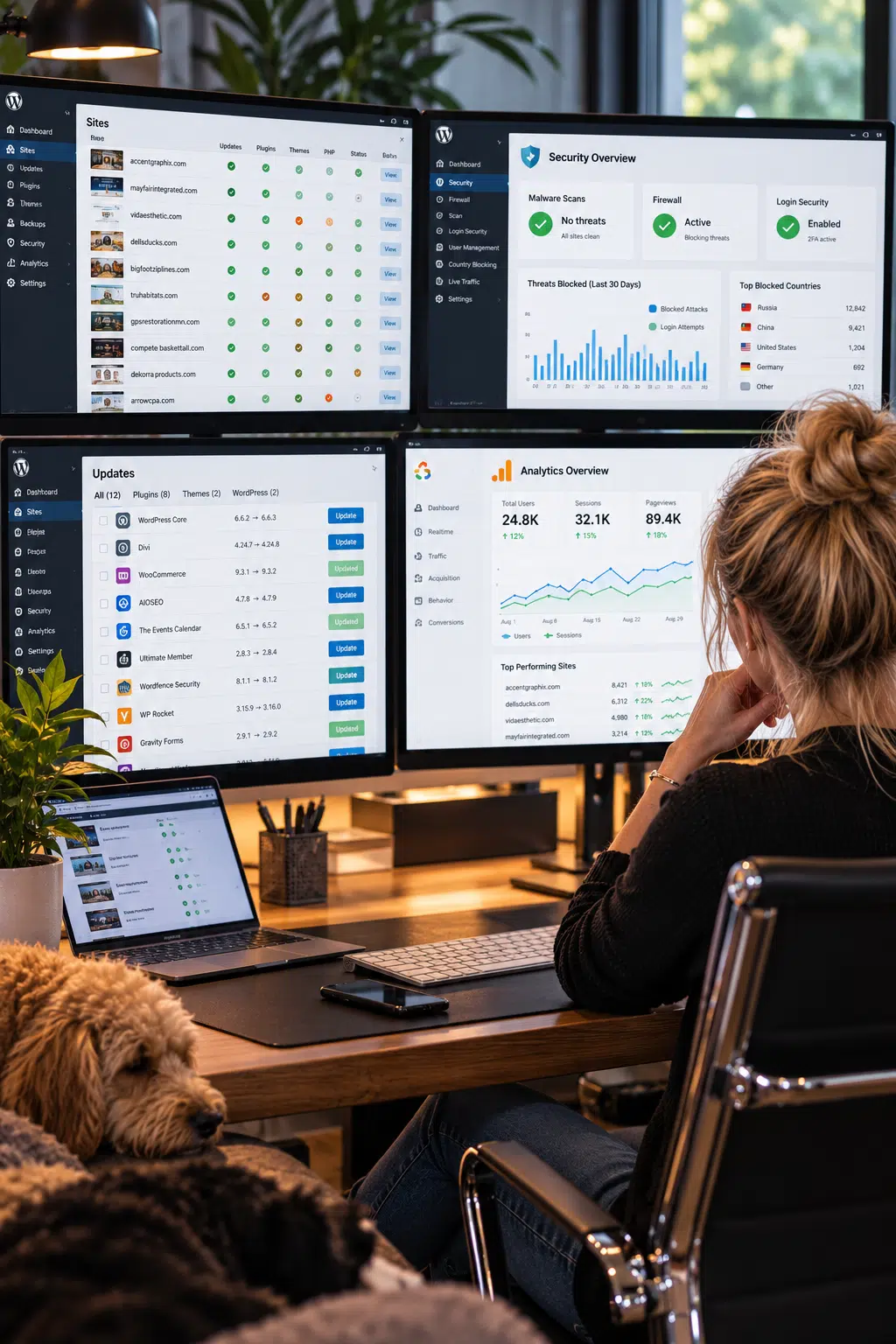 monitoring multiple websites | Person looking at multiple websites monitoring the security of websites
